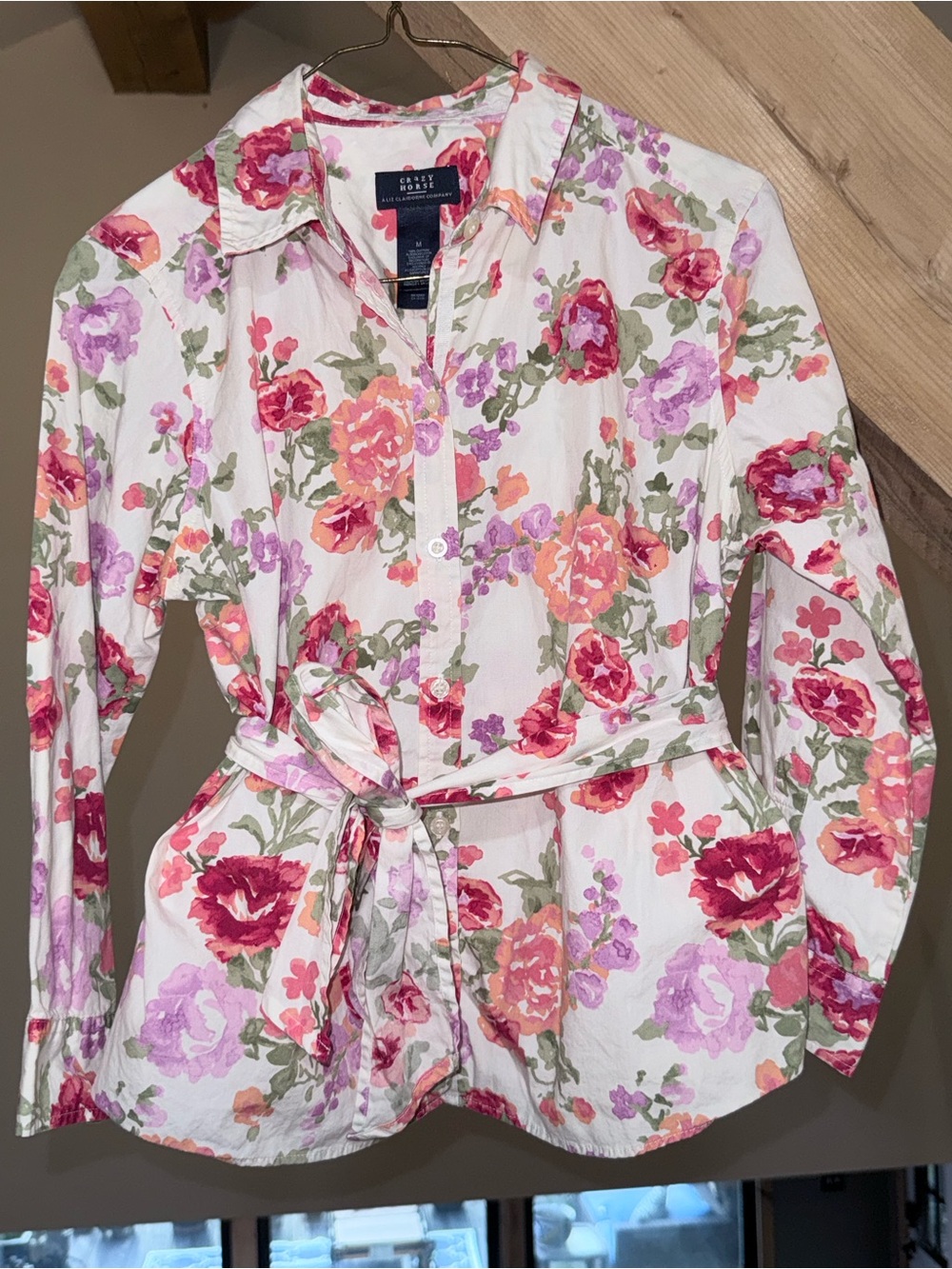 Chaps Floral Tie-Waist Blazer Jacket in White with Pink & Coral Blooms